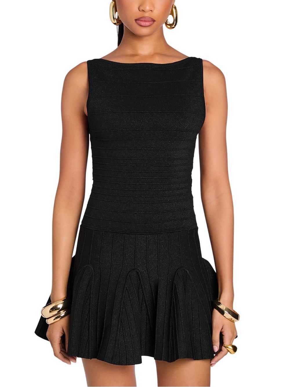 $380 NWT Retrofete Black Audrina Metallic Knit Sleeveless Mini Dress Size M